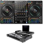 Pioneer DDJ-FLX10 4-Deck DJ Controller Bundle with Headliner HL10013 All-Black Rolling Flight Case | Rekordbox + Serato DJ Pro | Road-Ready Controller with Wheels for Airport and Venue Transport
