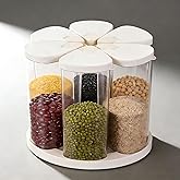 5-10 lbs Rice Dispenser 6 Grids 360° Rotating Cereal Dispenser Countertop BPA-Free PET Grain and Rice Storage Container with 