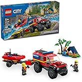LEGO City 4x4 Fire Truck with Rescue Boat - Building Toy for Boys & Girls, Ages 5+ - Gift for Birthdays - Truck Toy W/ 3 Minifigures - 60412