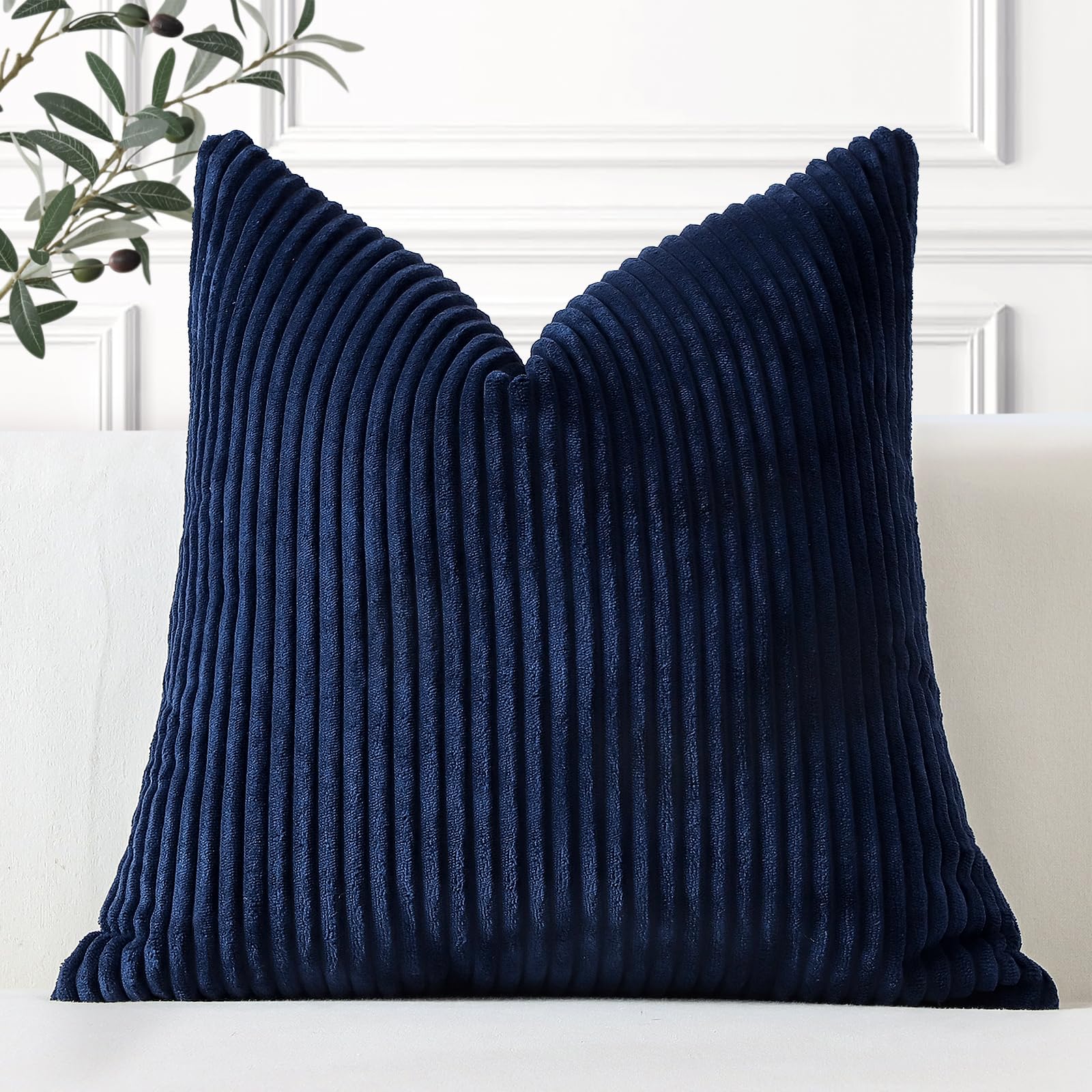Artscope Cozy Striped Corduroy Cushion Cover 45x45cm Super Soft Decorative Square Throw Pillow Covers Case for Sofa Couch Bedroom Car Decor 18 x 18 Inches, Navy Blue