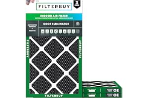 Filterbuy 16x25x1 Air Filter MERV 10 Odor & Allergy Defense with Activated Carbon (3-Pack), Electrostatic Pleated HVAC AC Fur