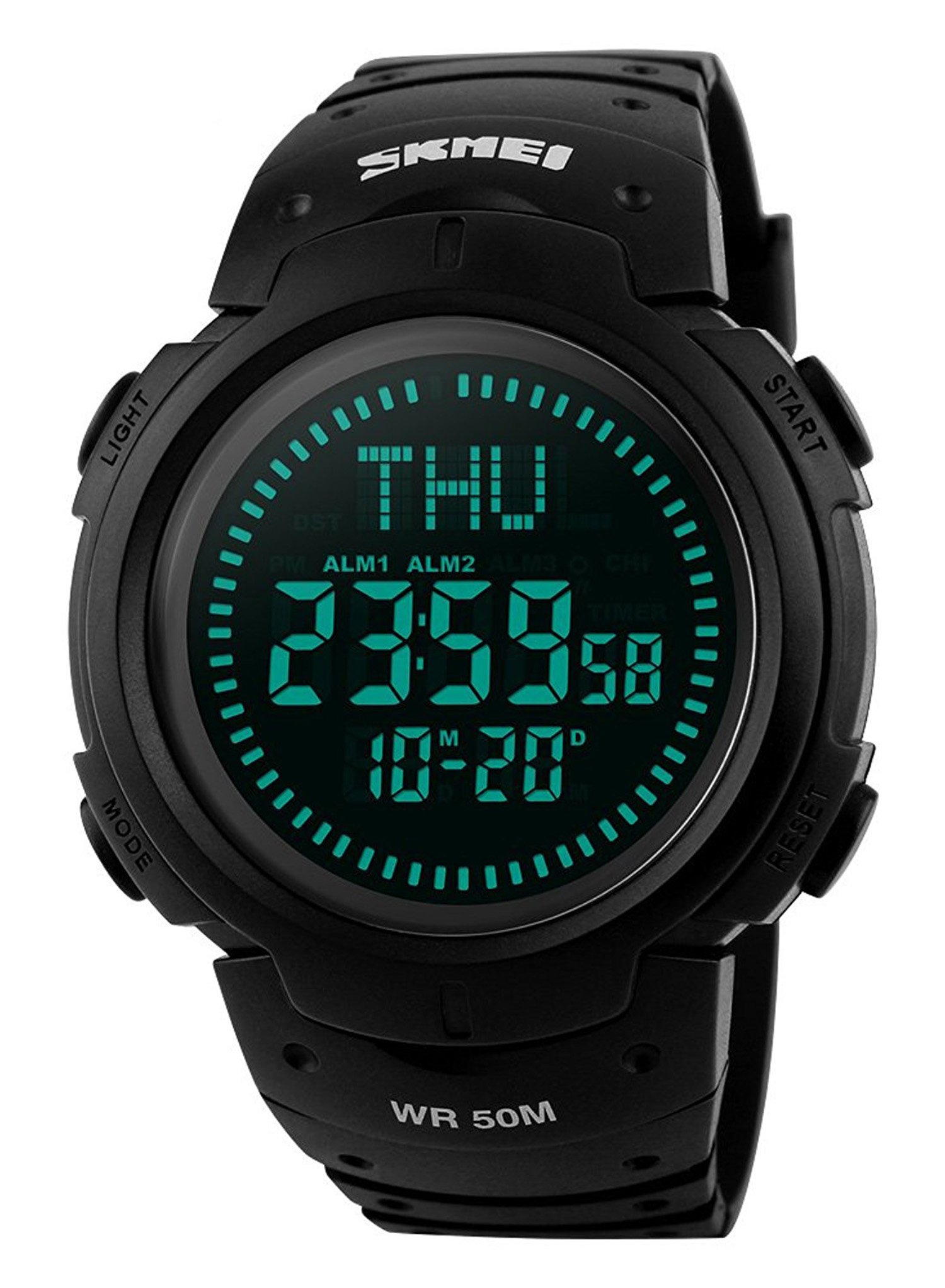 Gosasa Men’s Watch Sports Digital Compass Survival 50M Waterproof Stopwatch Alarm (Black)