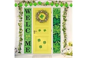 TIAMON St Patricks Day Door Banner Decoration Irish Shamrock Front Porch Decor Welcome Hanging Sign Green Saint Patrick's Day Clover Backdrop for Classroom Home Wall Office Yard Indoor Outdoor Party Supplies