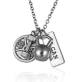 Rinhoo Unisex Stainless Steel Fitness Weightlifting Gym with Quotes Workout Weight Plate Barbell Dumbbell Exercise Charms Pendant Necklace White Gold Plated /Gold Plated
