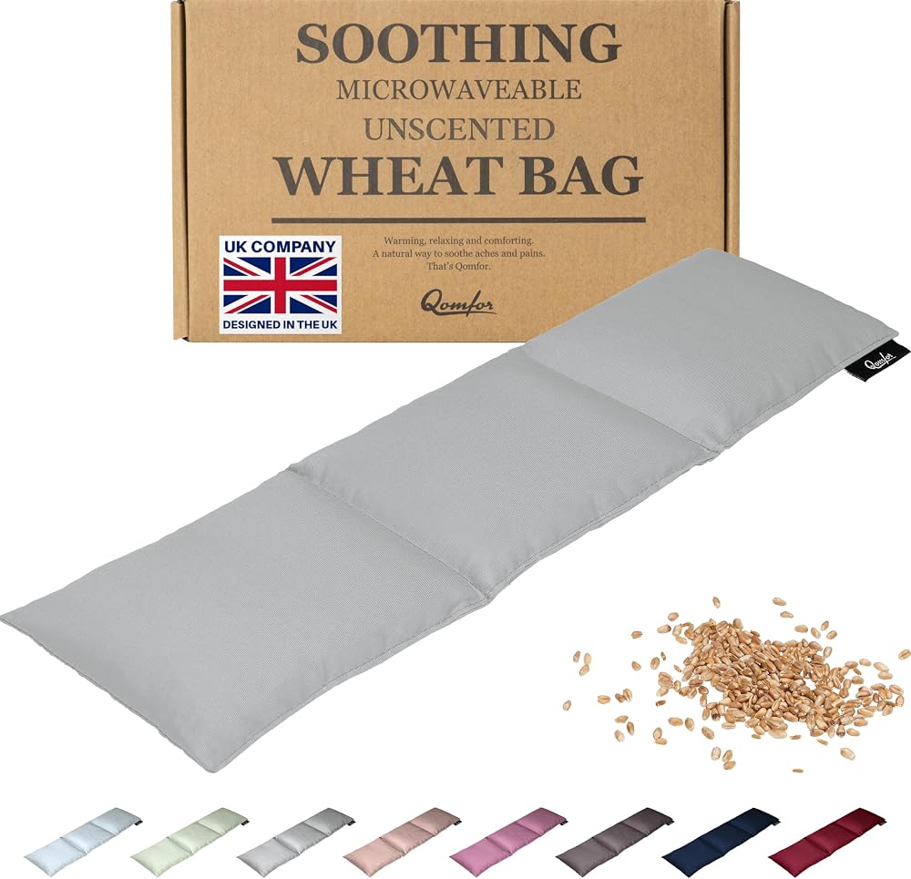 Qomfor Microwavable Wheat Bag Light Grey 3-Chamber 46x12 cm 700g