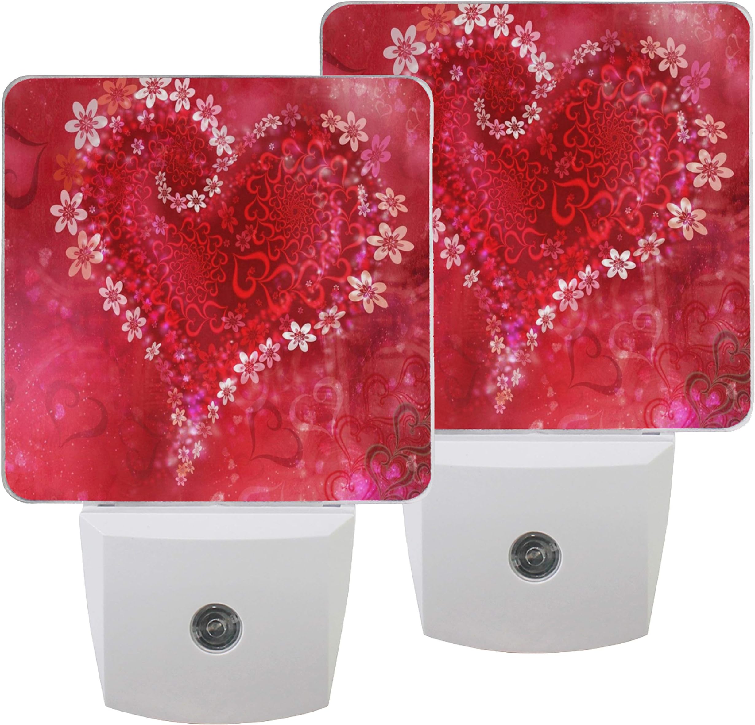 Pfrewn Happy Valentine Day Night Light Set of 2 Mothers Day Red Heart Plug-in LED Nightlights Spring Be Mine Love Auto Dusk-to-Dawn Sensor Lamp for Bedroom Bathroom Kitchen Hallway Stairs Decorative