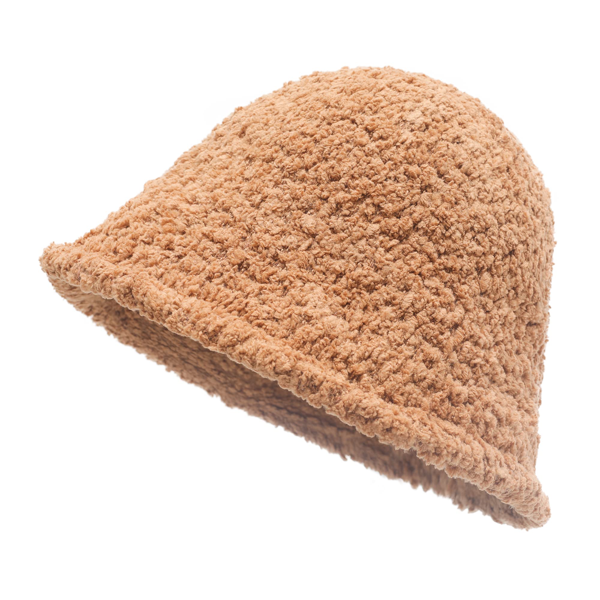 Womens Warm Wool Cloche Hat Solid Winter Bucket Hats Sherpa Khaki