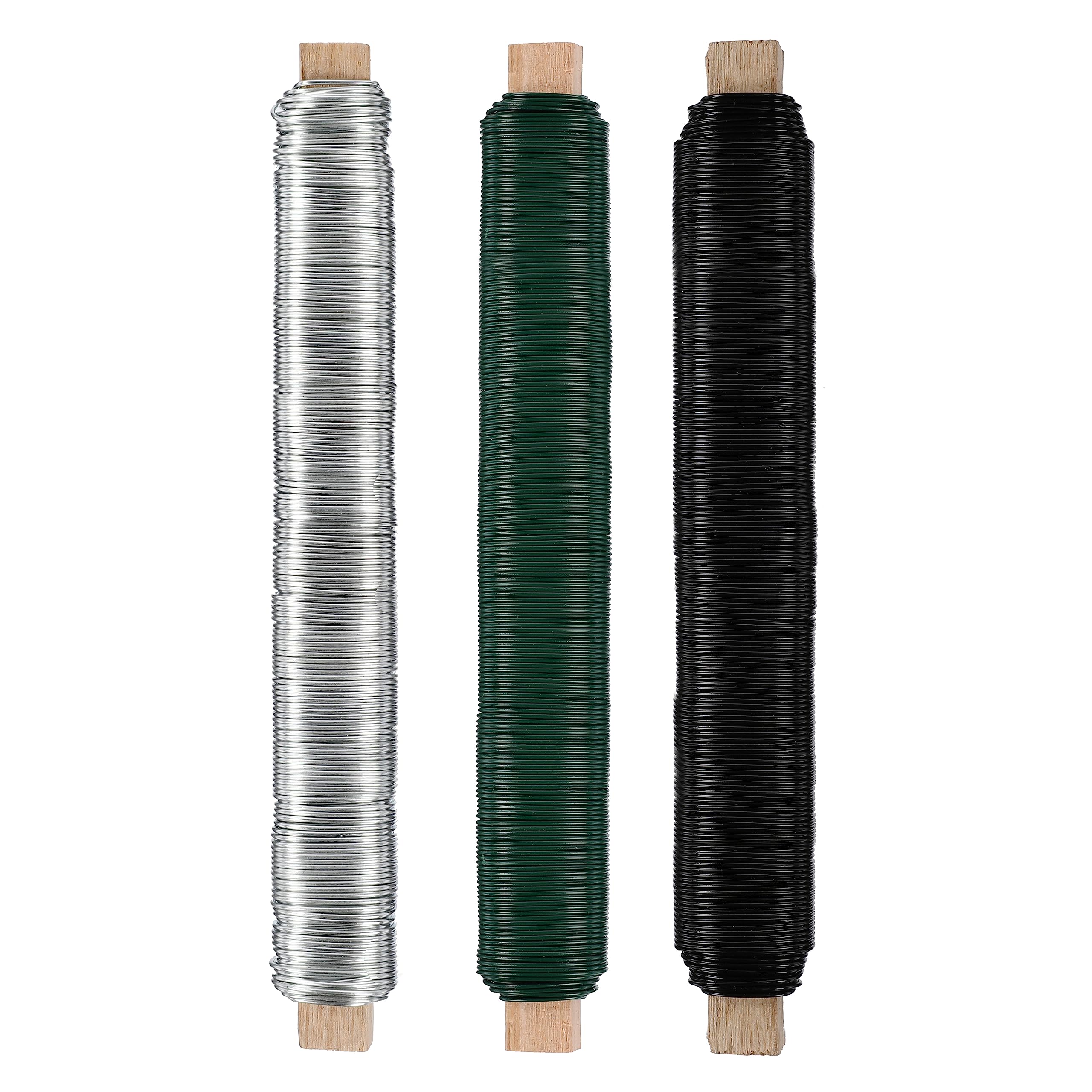 Nordstern® Flower Wire Craft Wire Set Green / Silver / Black Pack of 3 - Diameter 0.65 mm | Length 38 m