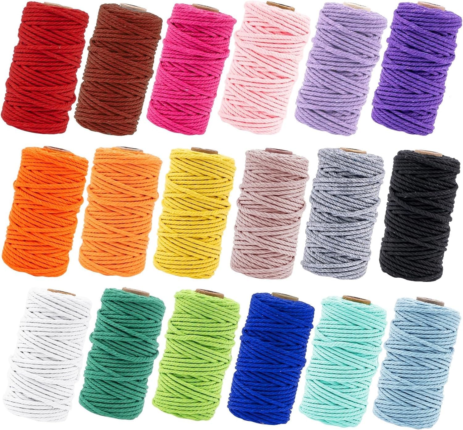 18 Rolls Macrame Cord 2 mm x 576 Yards, 4 Strand Twisted Soft Colored Macrame String Natural Cotton Macrame Rope for DIY Projects, Wall Hanging, Plant Hangers, Knitting, Handmade Crafts (18 Colors)