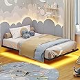 Hasuit Floating Bed Frame Twin Size with LED Lights, Metal Twin Floating Bed Frames for Kids, No Box Spring Needed, Easy to Assemble (Twin)