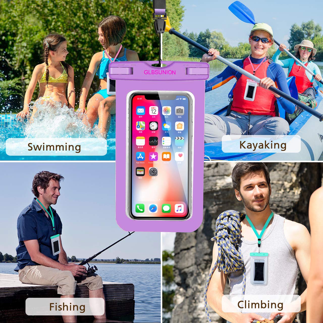 GLBSUNION Universal Waterproof Case, IPX8 Water proof Phone Pouch Dry Bag Compatible for iPhone Xs Max/XR/X/8/8P/7/7P Galaxy up to 6.5\