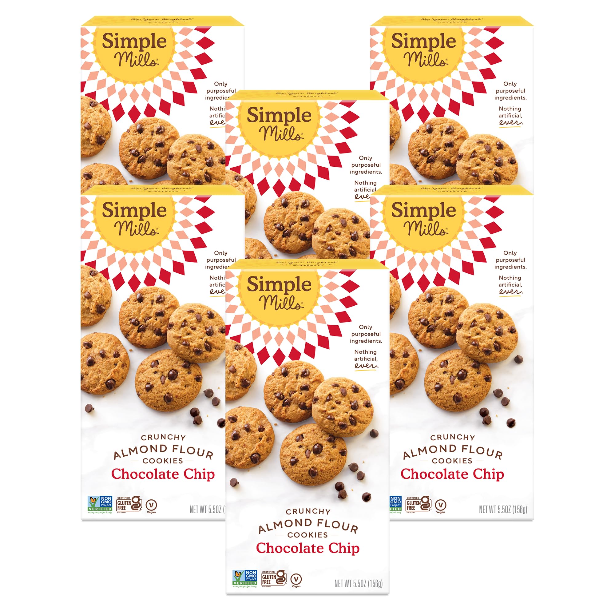 Photo 1 of Simple Mills Almond Flour Crunchy Cookies, Chocolate Chip - Gluten Free, Vegan, Healthy Snacks, Made with Organic Coconut Oil, 5.5 Ounce (Pack of 6) EXP 10/13/2025