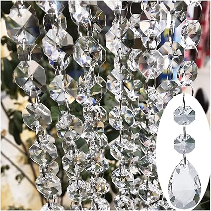 abalorios de cristal para lampara de arana beebel 19 7 pies cuentas de cristal transparente y 20 piezas colgantes de guirnalda de cadena para lampara
