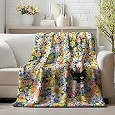 Horaldaily Spring Summer Flannel Blanket Throw, Orange Daffodils Narcissus Tulips Flower Cat Soft Fuzzy Plush Cozy Fleece Blankets for Couch Sofa Bed Lounging, Ideal Gifts for Kids Adults Self, 50x60