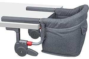 JOZZVE Hook On High Chair: Portable Fast Table Chair with Storage Bag, Clip on High Chairs for Babies and Toddlers, Foldable Baby Feeding Chair with Removable Seat for Home and Travel -Grey