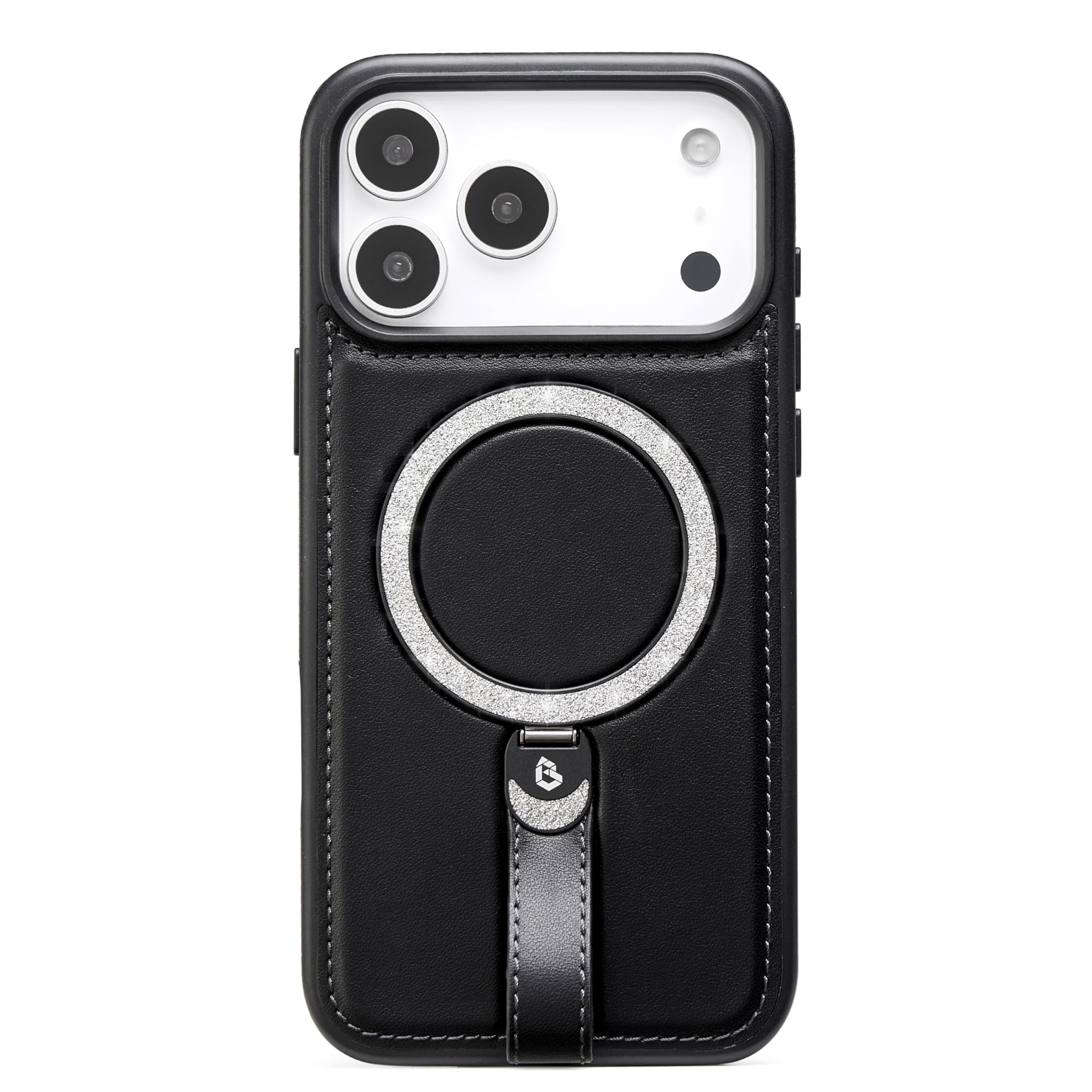 Photo 1 of Bullroye for iPhone 17 Pro Case Leather Glitter | iPhone 17 Pro Leather Case with Sparkly Shiny Stand Cute Women | Fits for MagSafe (Black, IP17 Pro)