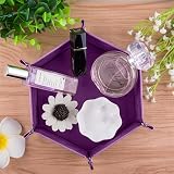 SIQUK 4 Pieces Dice Tray Hexagon Folding PU Leather Velvet RPG DND view 5
