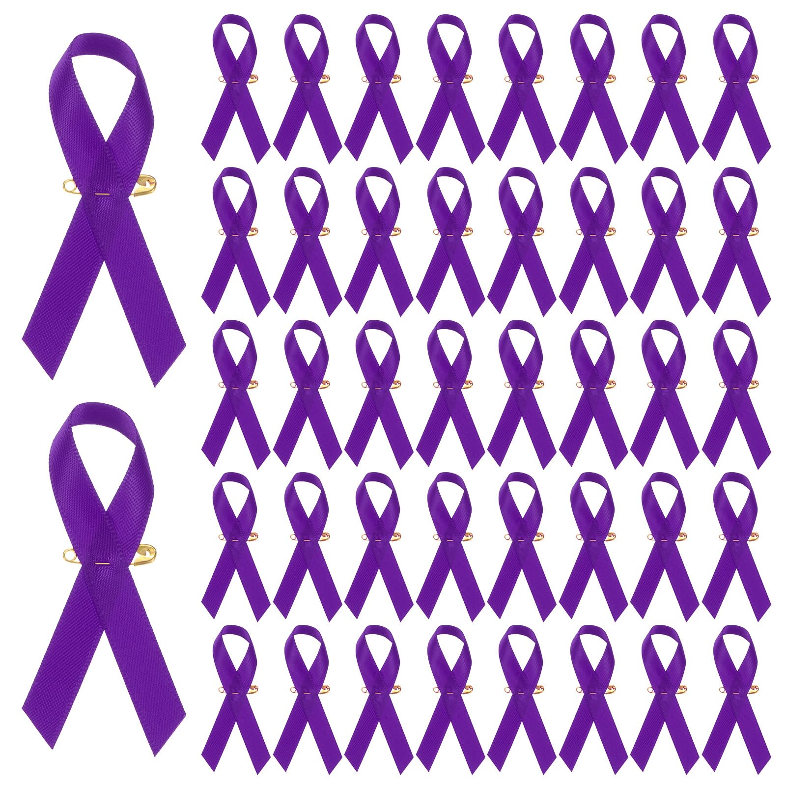 M METERXITY 100-Pack Purple Awareness Ribbons, Satin Ribbon with Safety Pins for Charity Public/Social Event/Party/Clothing Decoration, Hope Faith Awareness Lapel Brooch