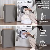iEGrow Slim 60L Laundry Basket with Lid Bamboo Handles Grey view 5