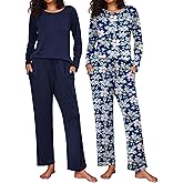 Ekouaer 2 Pack Womens Pajama Sets Long Sleeve Pjs Lounge Set Soft Comfy Sleepwear Winter Loungewear
