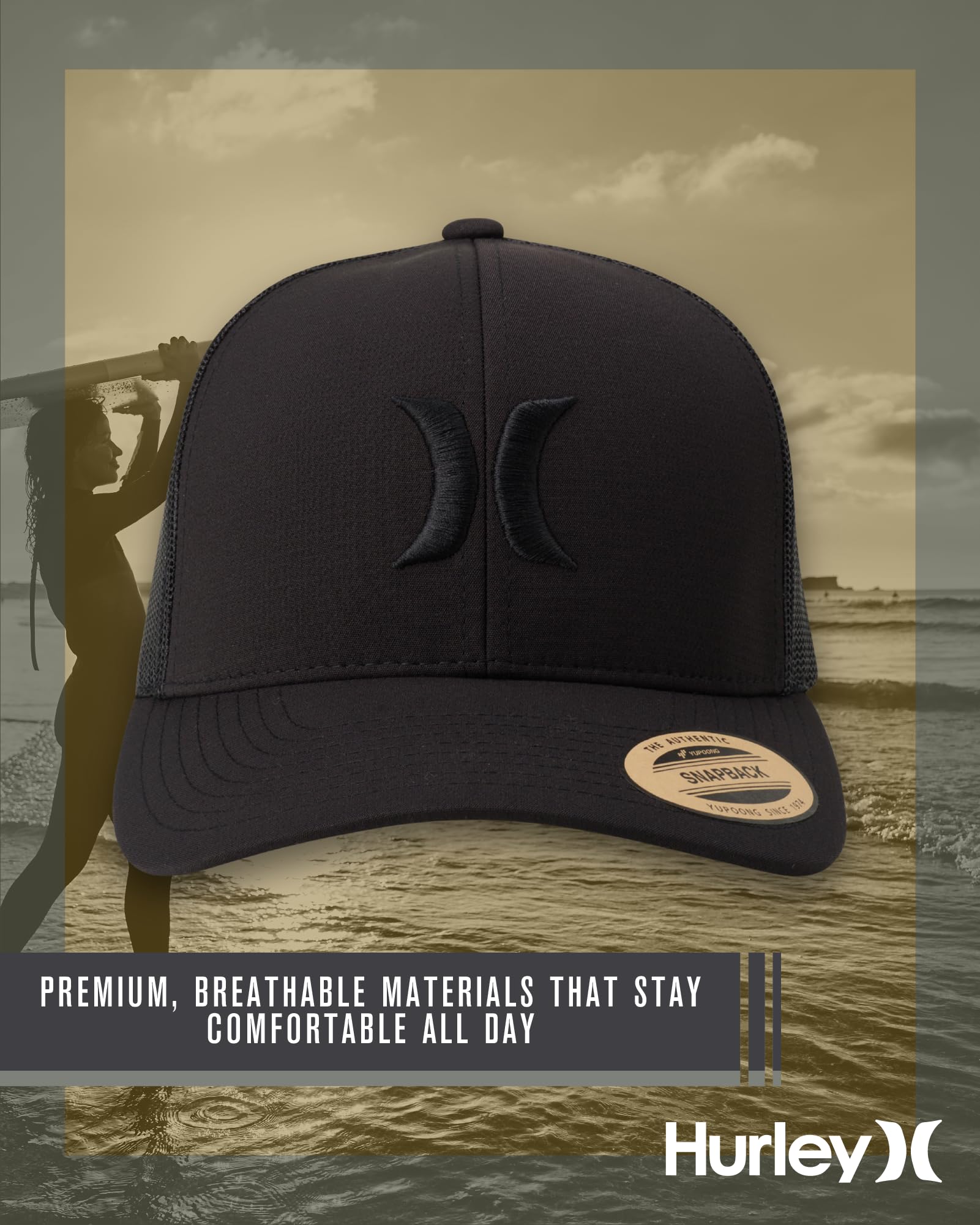 Hurley Men's Caps - Del Mar Mesh Panel Baseball Cap Trucker Hat - Snap Back Hats for Men