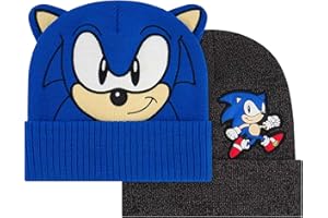 Sonic The Hedgehog 2-Piece Beanie Set, Sonic Face with Ears and Logo Design, Grey/Blue, One Size, Grey/Blue, One Size