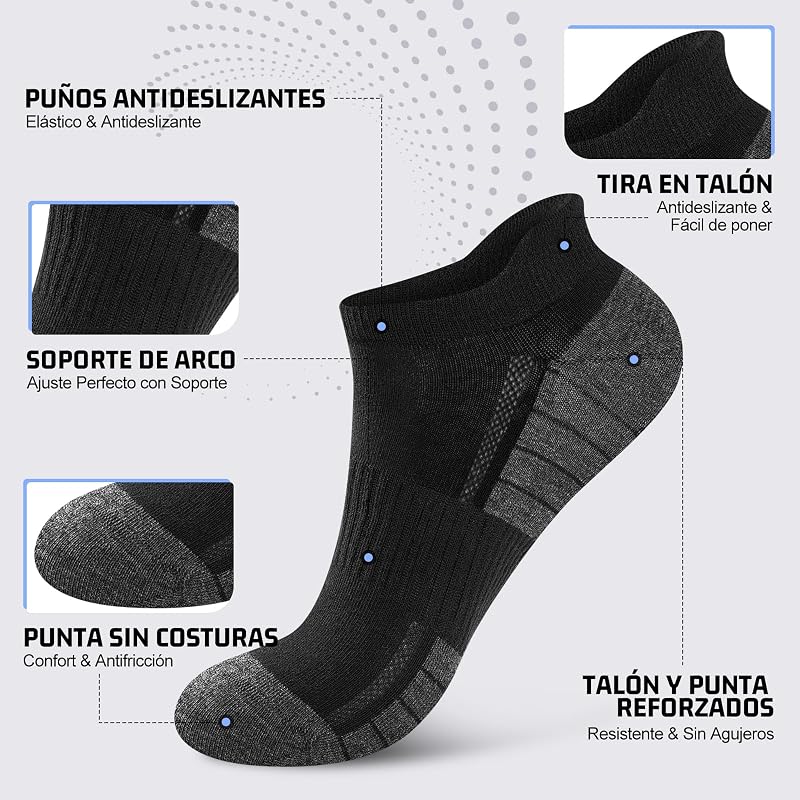 10 Pares Calcetines Tobilleros Hombre Mujer, Calcetines Cortos Algodón Transpirables, Ideales para Deporte, Correr, Casa, Trabajo, Verano, Negro 39-42
