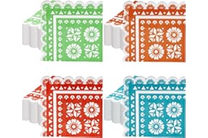 100 Pack Mexican Napkins Beverage Disposable Cocktail Paper Luncheon Mexico Themed Table Decorative Colorful Scalloped for Ci