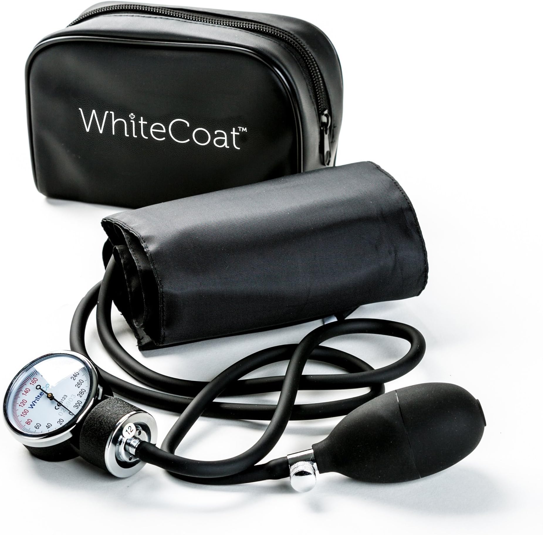 White Coat Deluxe Aneroid Sphygmomanometer Professional Blood Pressure Cuff Monitor with Adult Sized Black Cuff and Carrying Case