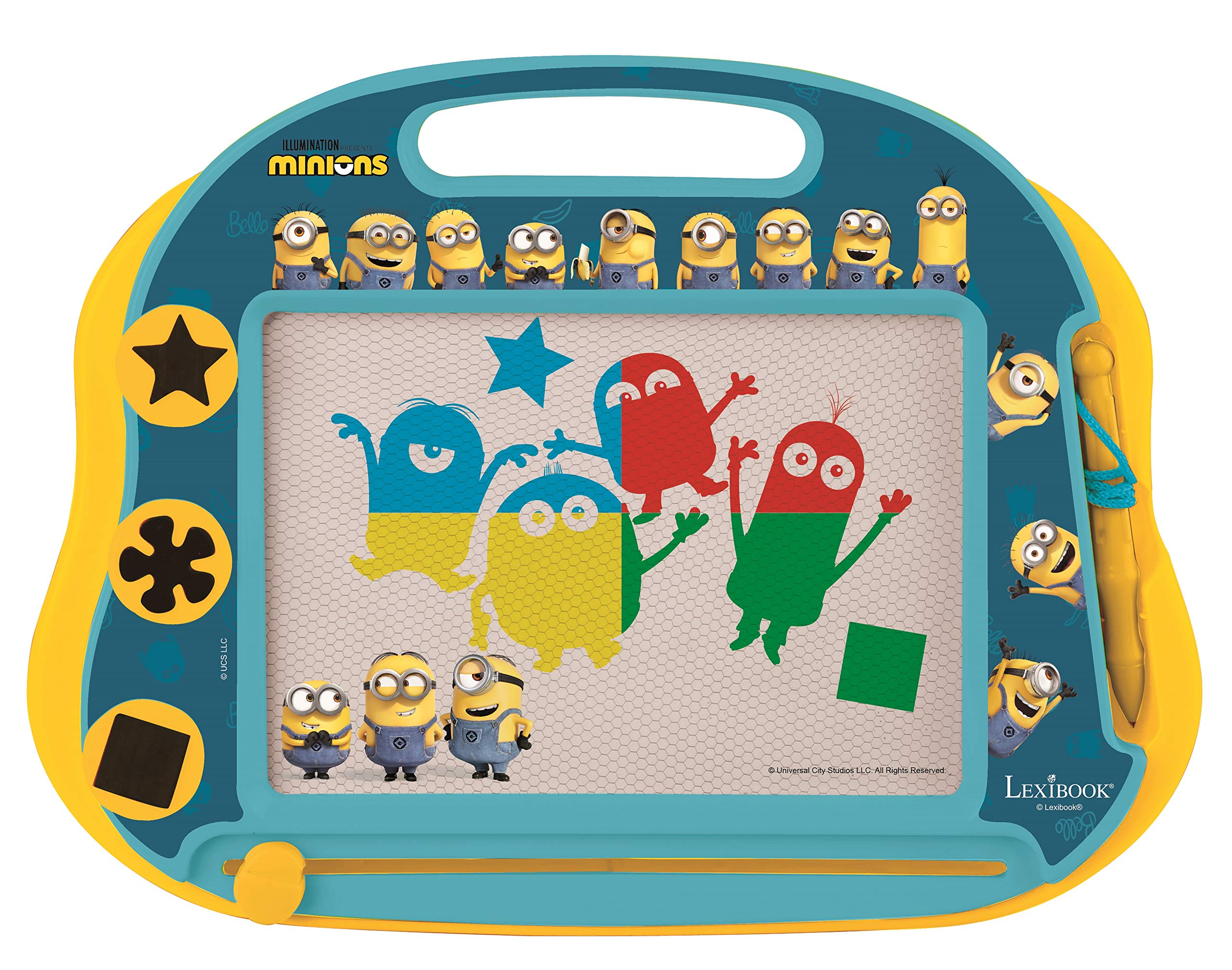 LEXIBOOK, Despicable Me Minions, Multicolour Magic Magnetic Drawing Board, Artistic Creative Toy for Girls and Boys, Stylus Pen and Stamps, Yellow/Blue, CRDES550