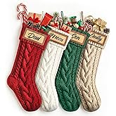 KAHF Personalized Christmas Stockings - 18” Large Luxury 4 Pack Knitted Xmas Stocking for Christmas with Custom Names Family Stockings for Kids Christmas Holiday Decor Fireplace Decoration