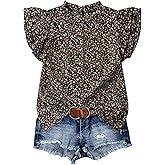 SHENHE Women's Ditsy Floral Boho Tops Ruffle Cap Sleeve Mock Neck Casual Fall Blouse Shirts