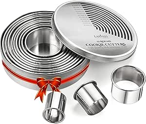 Round Cookie Biscuit Cutter Set, 12 Graduated Circle Pastry Cutters, Heavy Duty Commercial Grade 18/8 304 Stainless Steel Cookie And Dough Cutters