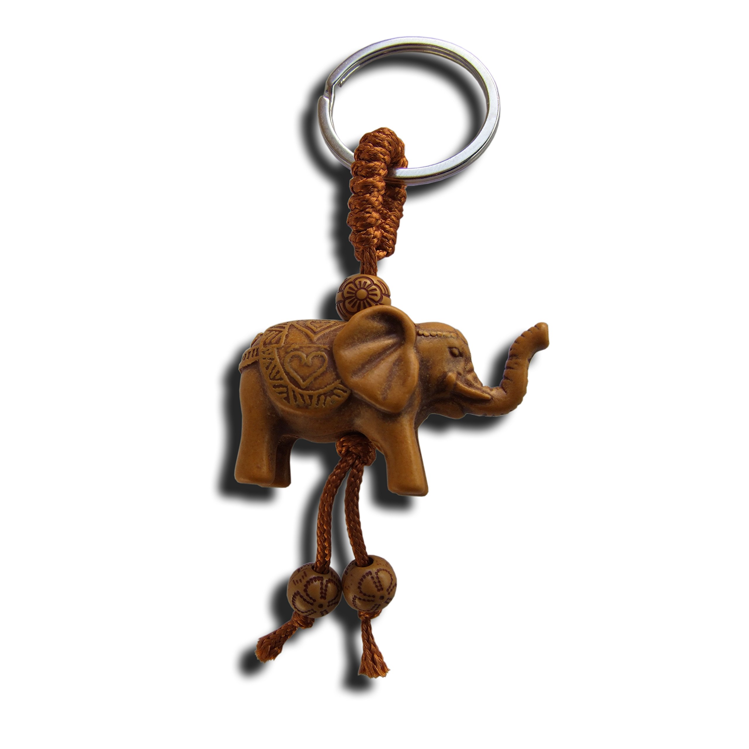 LivelyBuy Lucky Elephant keychain Looks Like Wooden Lovely Animal Pendant Evil Defends Keyring Cute Brown