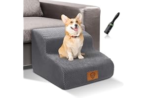 Almcmy Dog Stairs for Small Dogs, 2-Step Pet Stairs Foam Dog Ramp, Dog Steps for Bed & Couch, Non-Slip Pet Steps Ramp for Older Cats, Injured or Disabled Pets - Send 1 Lint Roller