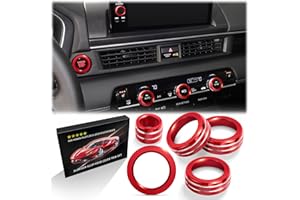 Polodunn for 2023-2025 Honda Pilot Accessories, 5pcs Aluminum Alloy Knob Cover Trim Set (Red) - Push Start Button, AC & Volume. Tool-Free Install, Interior Upgrade & Knob Protection