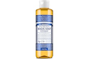 Dr. Bronner's Pure-Castile Magic Liquid Soap (Peppermint, 8 Ounce)- Made with Organic Oils, 18-in1 Uses: Face, Hair, Hand & Body Soap, Laundry, Pets- Concentrated, Vegan, Non-GMO
