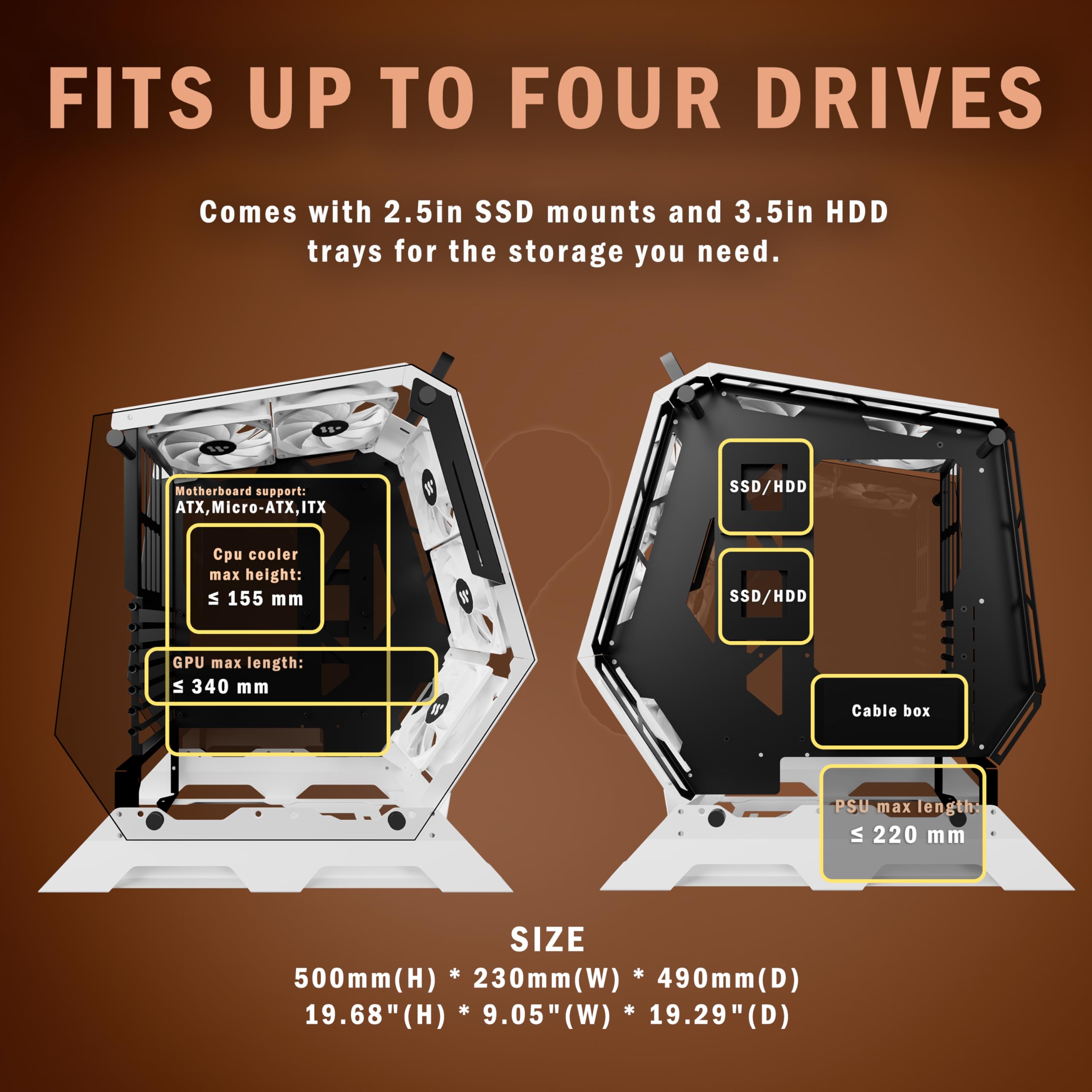 KEDIERS PC Case C570 ATX Mid Tower Tempered Glass Gaming Computer Open Frame Case with 5 PWM ARGB Fans,White