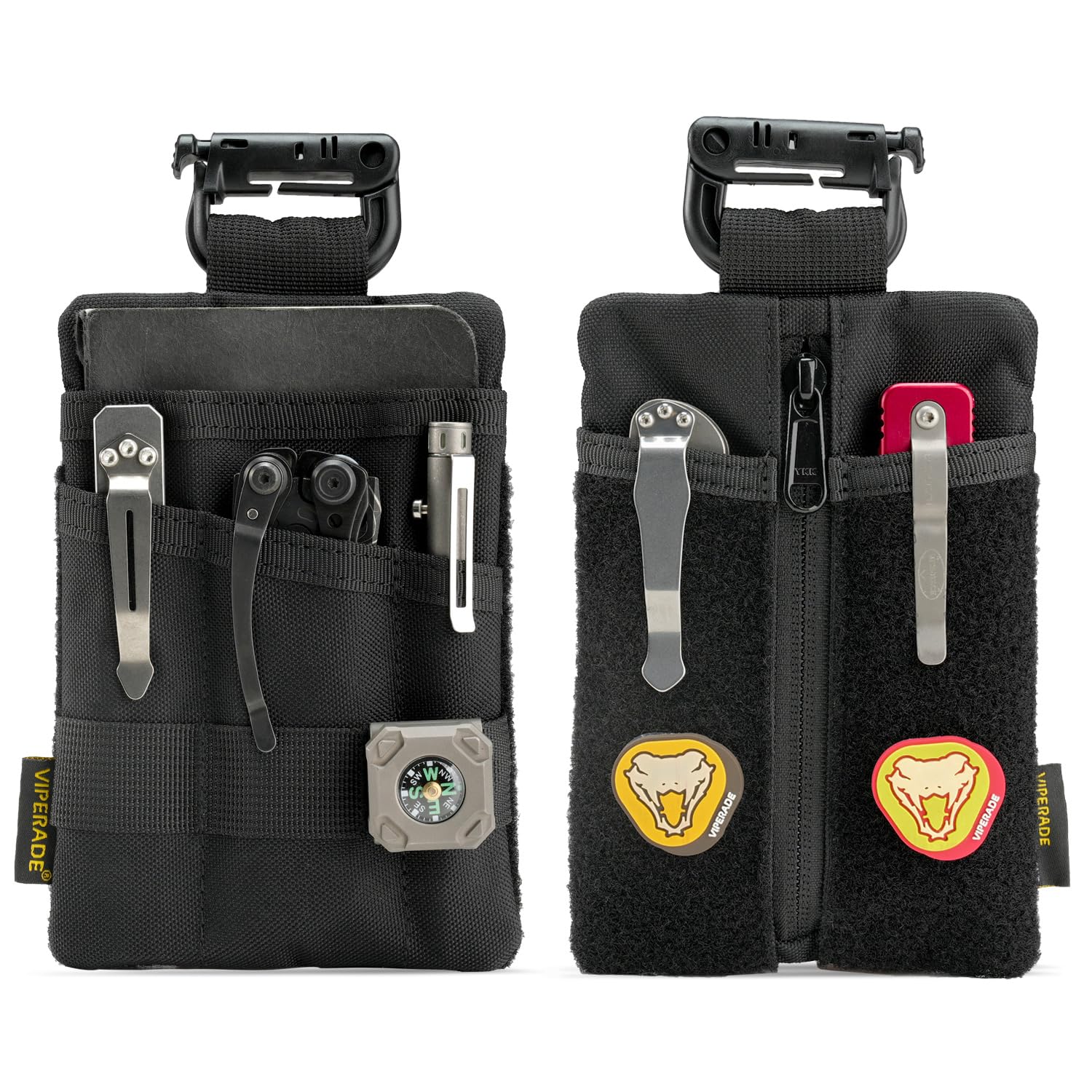 VIPERADE VE25 Small EDC Pouch Tool Organiser, EDC Organiser, Small Multitools Pouch for Men, Mini Pocket Organizer with Patches Area, Small Multitools Waist Bag-Black