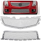 HECASA Grille Compatible with 08-14 Cadillac CTS-V CTSV Coupe/Wagon/Sedan | Front Upper Lower; Replacement for 23345018 23185922 23332912 23185908 Mesh Grill Shell Chrome Silvery
