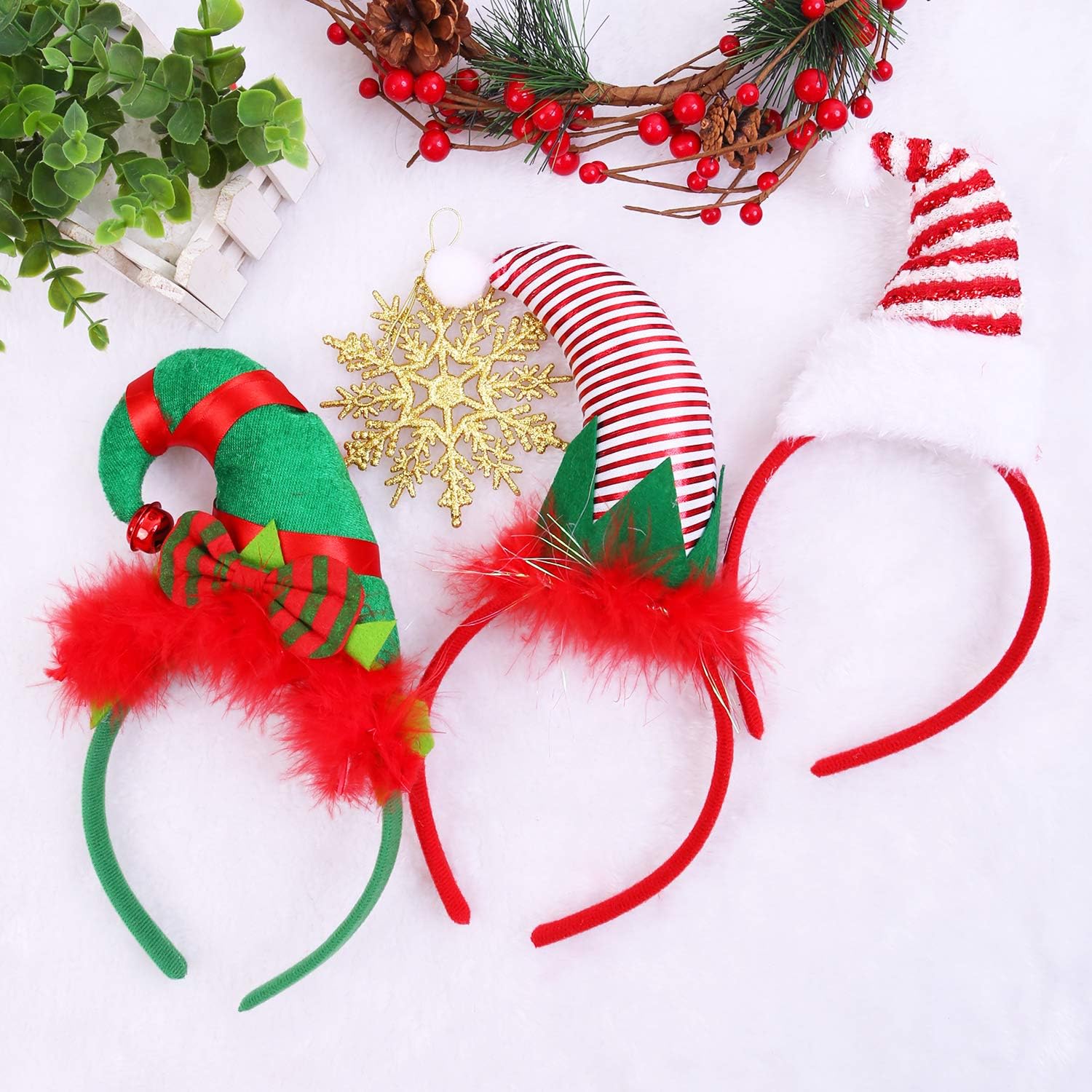 ELCOHO 6 Pack Christmas Headbands - Xmas Party Hat & Reindeer Antlers Headband for Christmas Party Decoration - Image 5