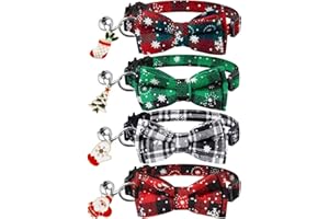 LLHK 4 Pack Christmas Cat Collars with Bow Tie and Bell,Breakaway Kitten Collar for Girl Boy Cats,Adjustable 7-12inch, for Kitty Kitten Adult Cats,Pet Supplies,Stuff,Accessories