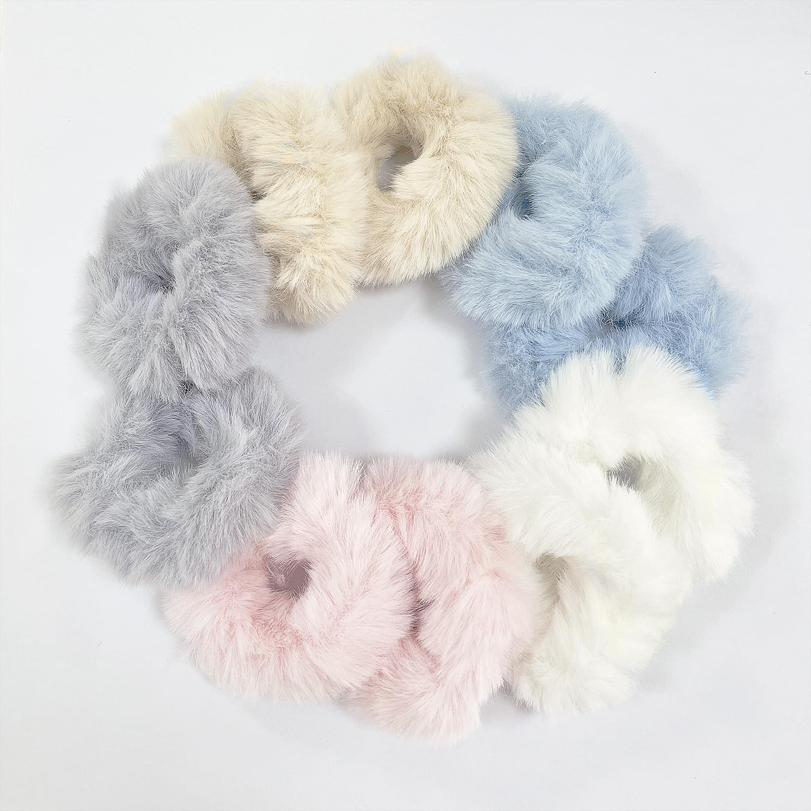 KEYRI 10 Pieces Hair Scrunchies Hair Bobbles for Women Girls, Hairband Elastic Hair Ties Hair Scrunchy Soft Hair Bands, Plush Faux Fur Rabbit Hair Ties Ponytail Hair Band (White+Pink+Blue+Grey+Khaki)