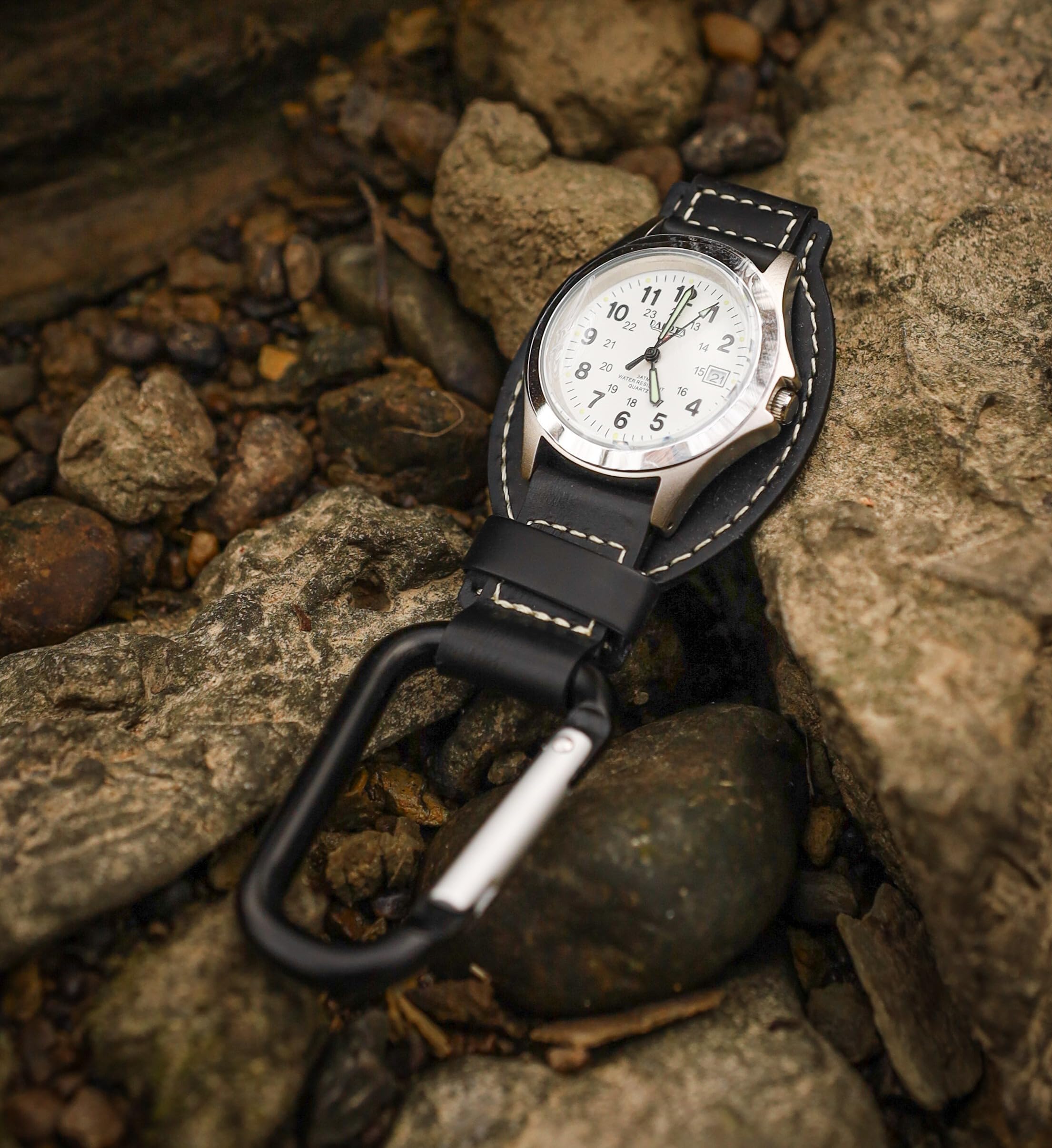 Dakota Leather Field Clip, Clip Watch, Leather Fob Strap, Lightweight Dress Pocket Watch, Outdoor Gifts for Men and Women, Use for Fishing, Golf and More