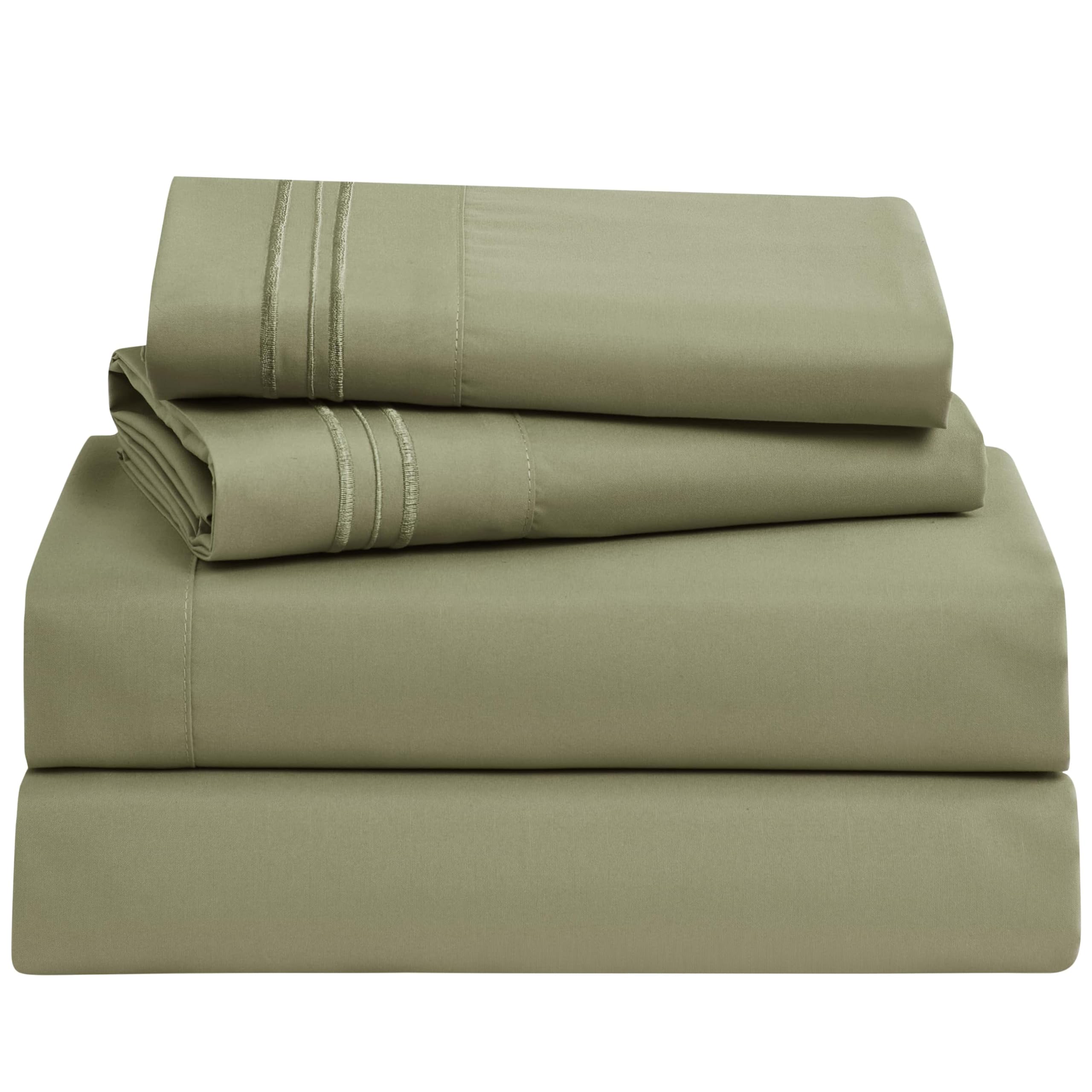 Clara Clark Bed Sheets, Premier 1800 Series 4 Piece Bed Sheet Set, Deep Pocket, Wrinkle, Fade, Stain Resistant, Luxury Soft Bedding Sheets & Pillowcases, Full, Sage Green