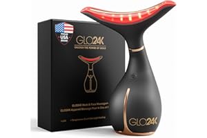 GLO24K UNLEASH THE POWER OF GOLD GLO24K Red Light Face & Neck Beauty Device – 3-in-1 Facial Massager Tool with LED & Vibration for Skin Revitalization and Neck Firming