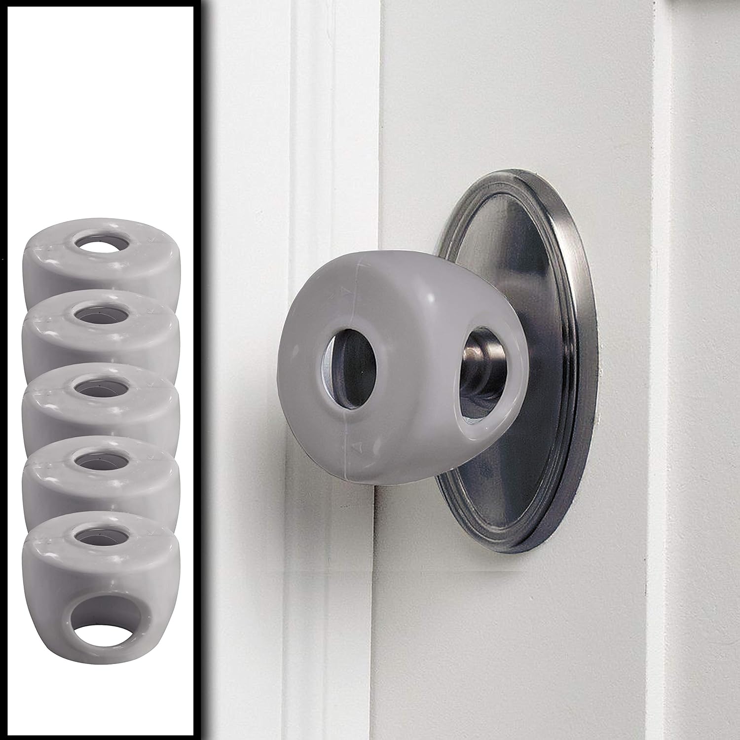 Grey - Door knob Baby Safety Cover - 5 Pack - 4 Colors Available - Deter Little Kids from Opening Doors with A Child Proof Door Handle Lock - Diddle