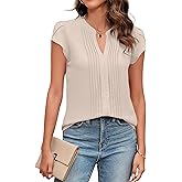 Blooming Jelly Womens Blouses Dressy Causal V Neck Pintuck Short Petal Sleeve Business Tops Ladies Summer Trendy Work Shirt