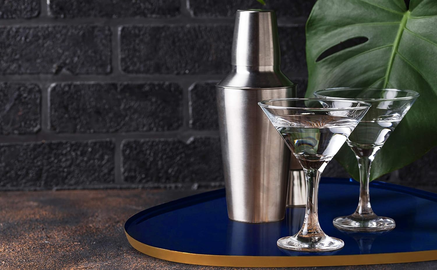 Allegorie Decorative Tray | Stylish Vanity Organizer or Catchall Valet Display | Navy Blue & Gold Metal Serving Tray for Coffee Table, Ottoman, Bar, Liquor or Cocktails 16 x 12.5 inches: Home & Kitchen