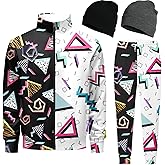 Spanoous Retro 80s 90s outfit for men tracksuits sweatsuits for men 2 piece set Jogging Warm Up Zip with 2 Knit Beanie hat
